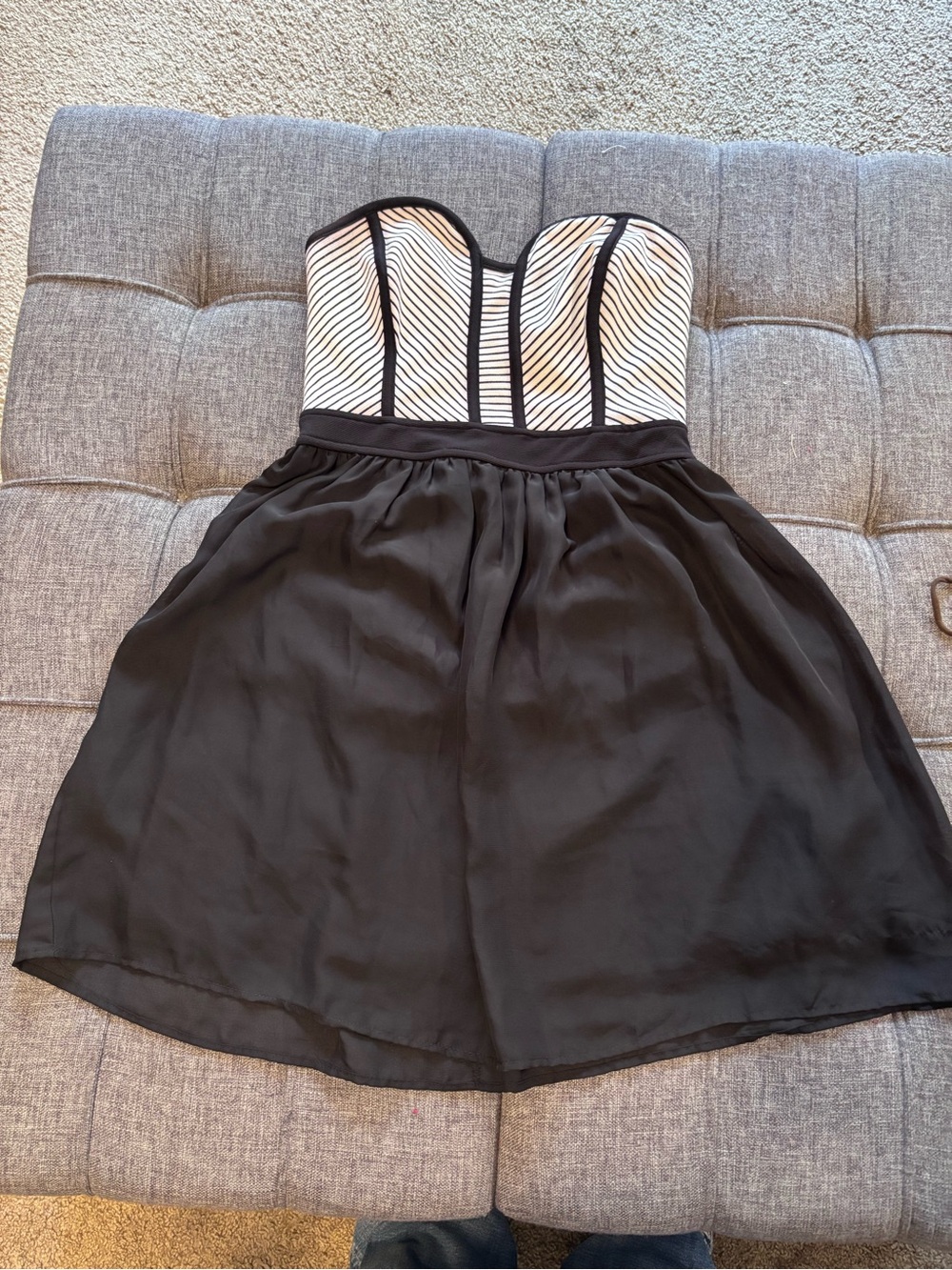 Black and White Striped Strapless Dress